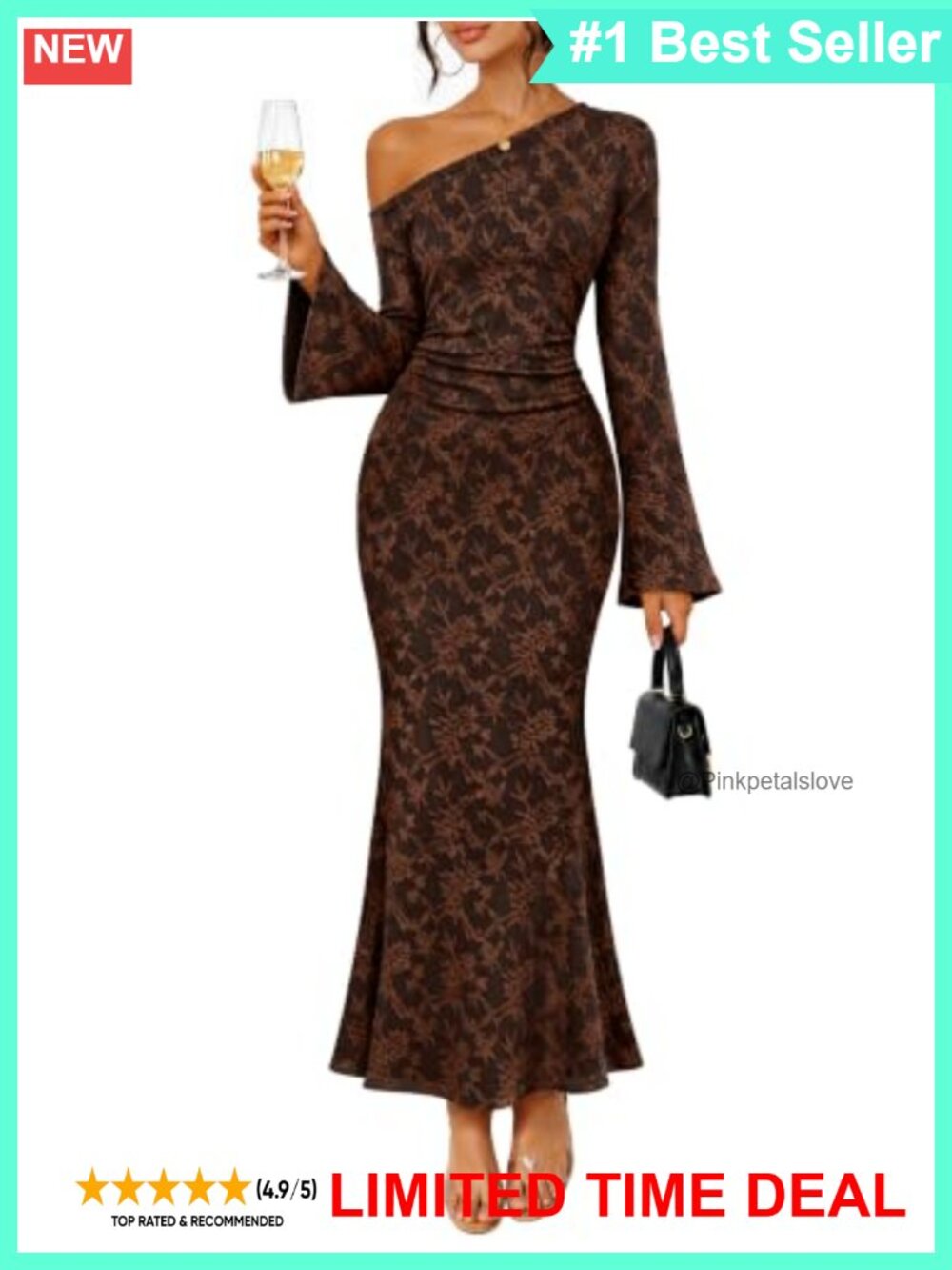 MEROKEETY Women's Lace Off Shoulder Bell Sleeve Maxi Dress Wedding Guest
